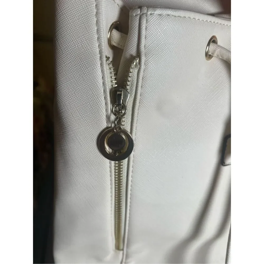 Kalkinguo White Vegan Leather Gold‎ Hardwu Flap Backpack Bag NWOT